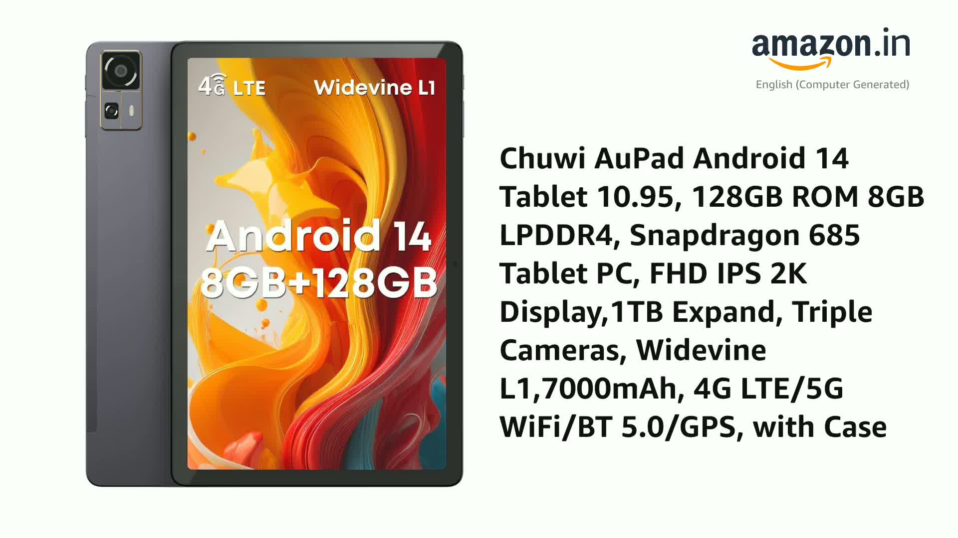 Chuwi Aupad Android 14 Tablet 10.95'', 128GB ROM 8GB LPDDR4